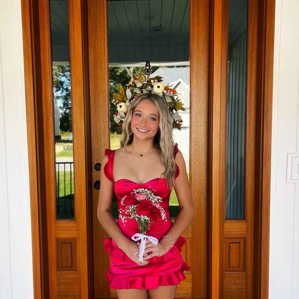 Red Satin Ruffle Formal Dress